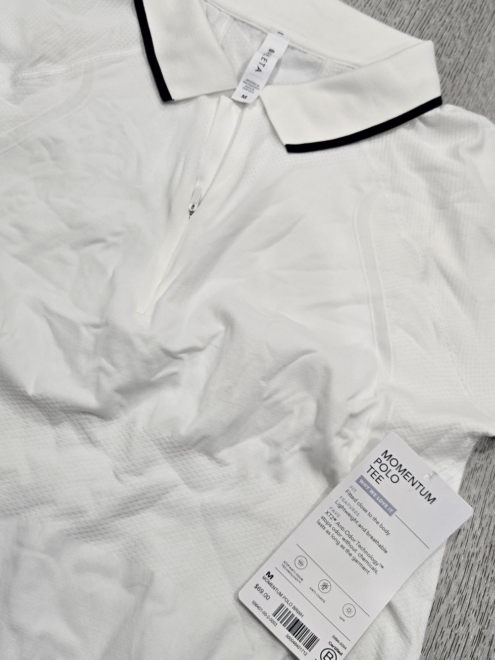 Athleta Momentum Polo Tee White Black Trim Quarter Zip Golf Tennis M NWT - Picture 14 of 15
